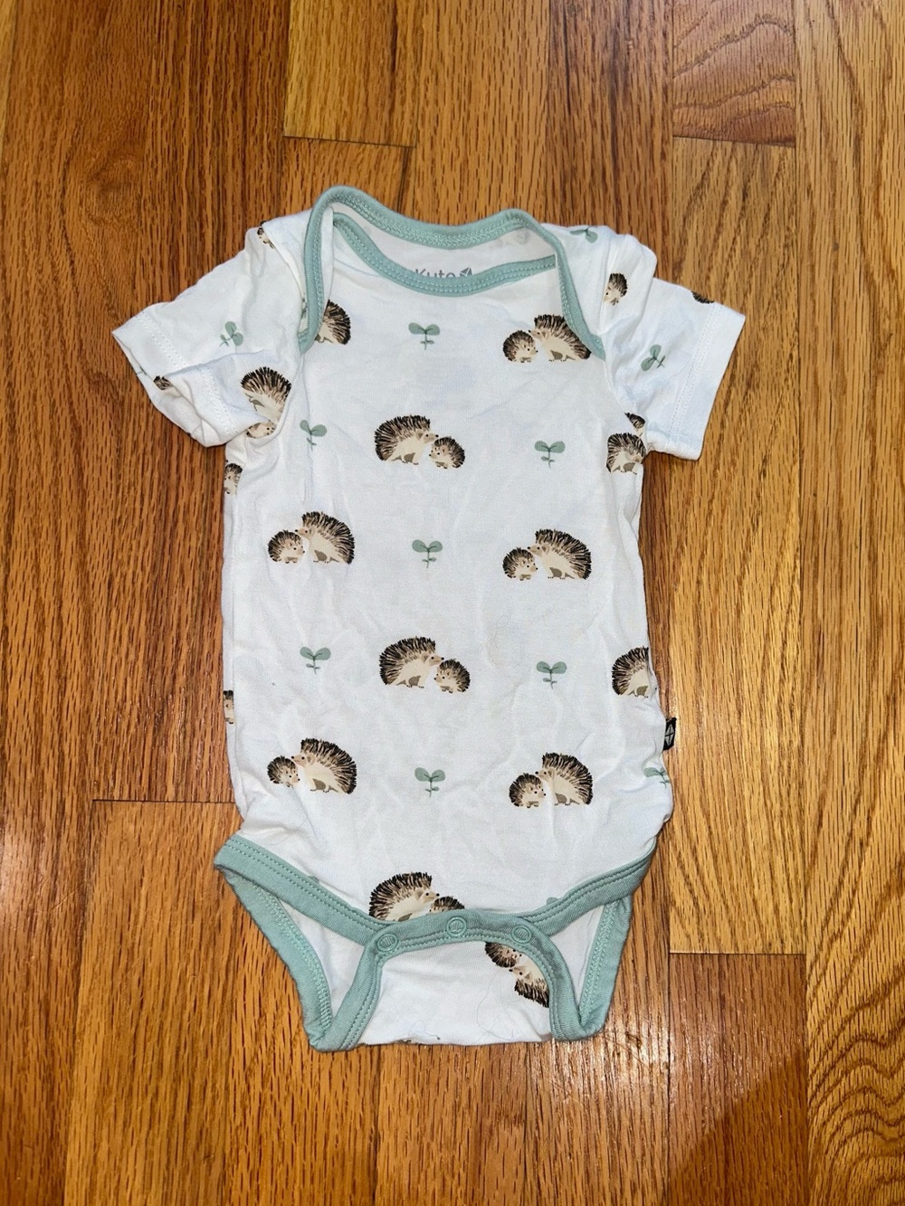 Kyte BABY Bodysuit with Hedgehog Print and Sage Trim 0-3M